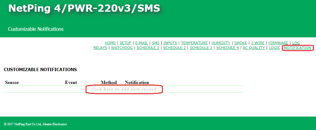 Adjustable SMS notifications in a NetPing device