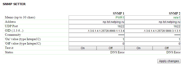Configuring SNMP SETTER in a device UniPing server solution v3SMS