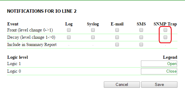Notifications from IO line in a UniPing server solution v3SMS device