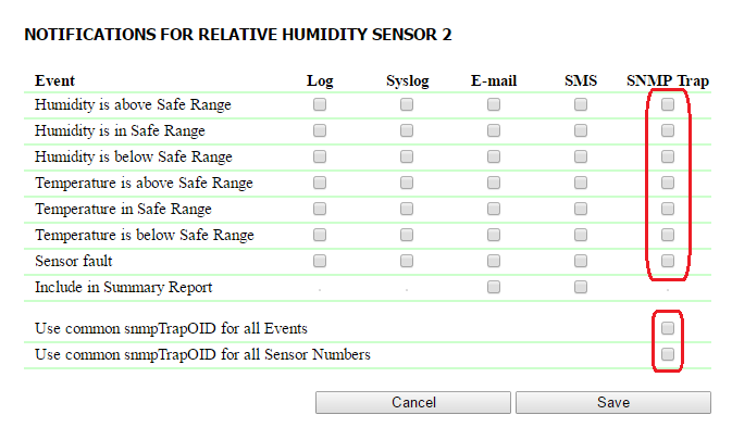 Configuring SNMP TRAP from humidity sensors in a UniPing server solution v3SMS device