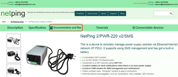 Documentation for a NetPing device